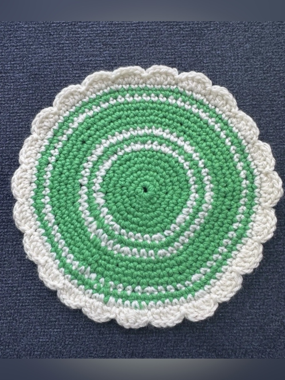 Handmade Hot Pad Holder / Doily - Vintage Cream and Bright Green